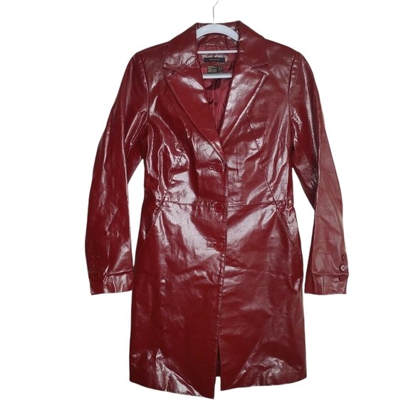 Zara Jackets & Blazers - Zara Basic Women's Sz M Oxblood Leather Three Button Trench Coat Jacket